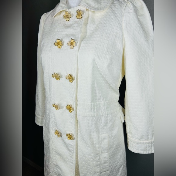 VTG Y2K 2000’s Juicy Couture Cream Double Breasted Trench Coat Size M - Picture 3 of 16
